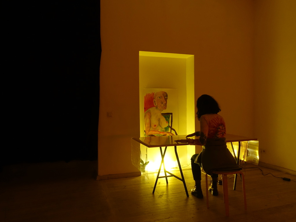 Installation view with a visitor